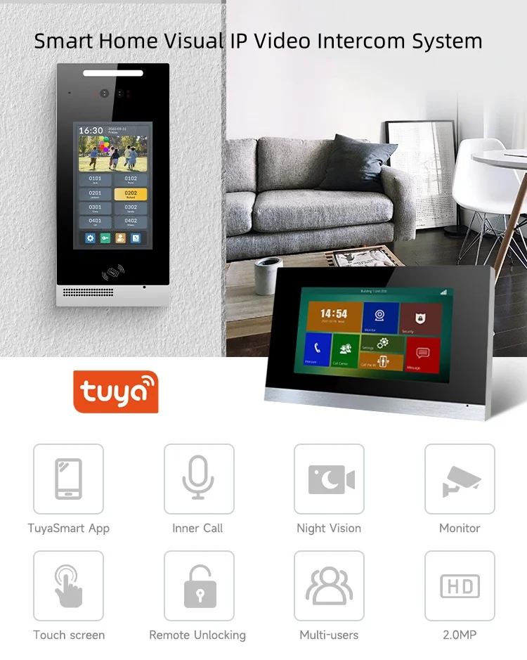 JinD المنزل الذكي البصرية IP فيديو نظام الاتصال الداخلي هواتف الباب مع تويا لبناء شقة متعددة فيديو الاتصال الداخلي