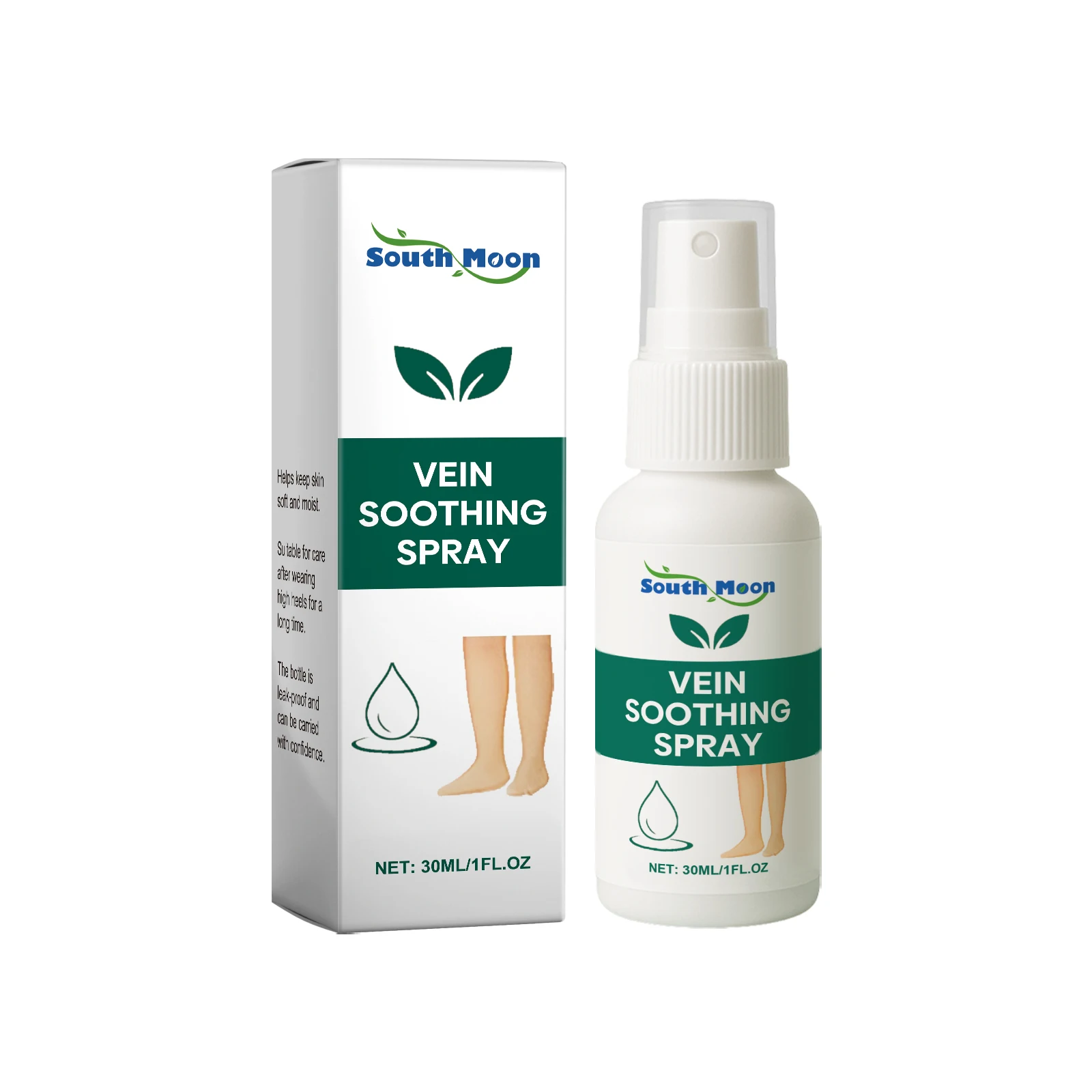 Vein Soothing Spray Leg Care Refreshing Non‑Sticky Mist Relieve Leg Fatigue Tightness For Long Standing Walking Daily Use 30ml