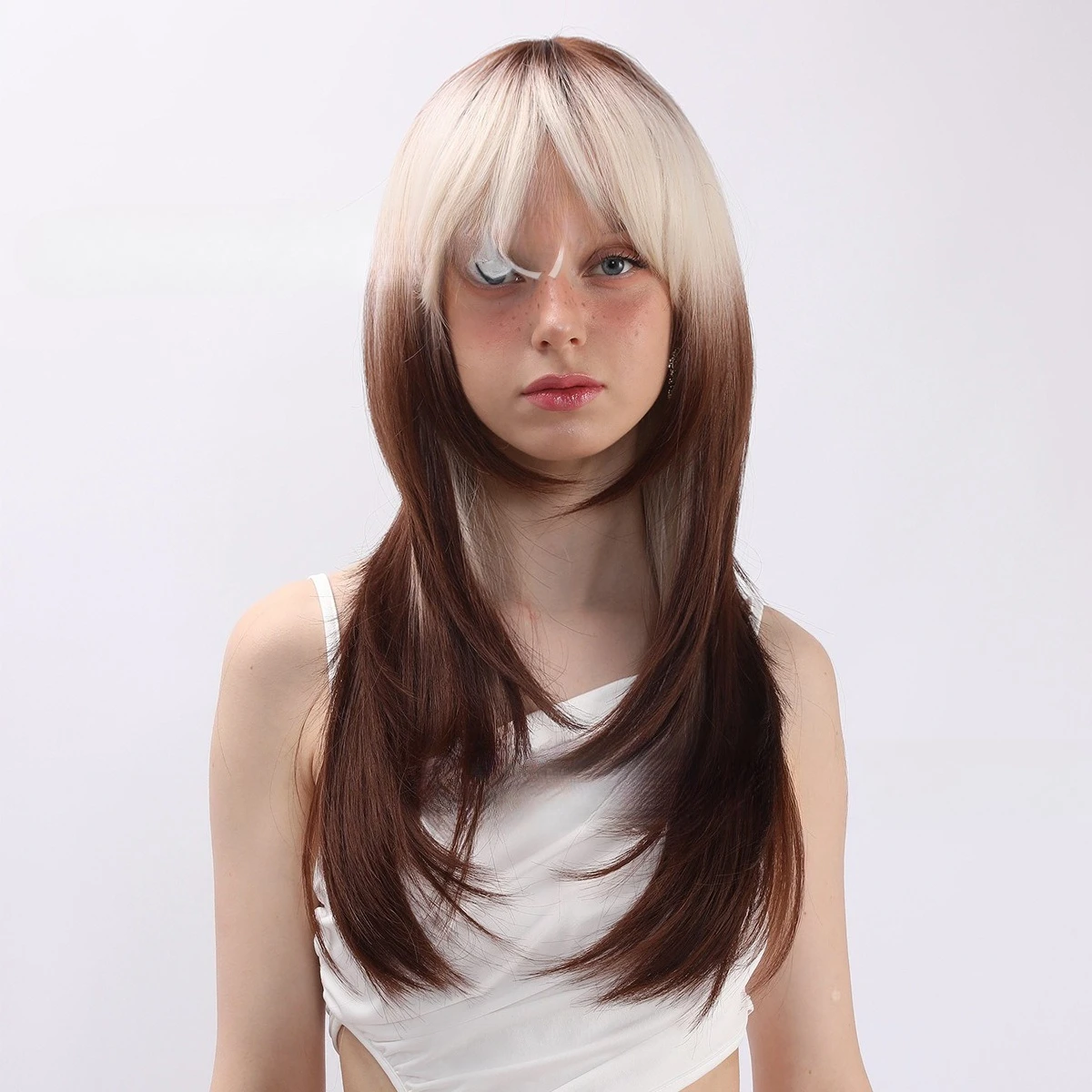 

Два конца, окрашенные золотом, постепенная смена, коричневый, многослойный парик с микро-роллем, головной убор, высокотемпературный шелковый парик для женщин