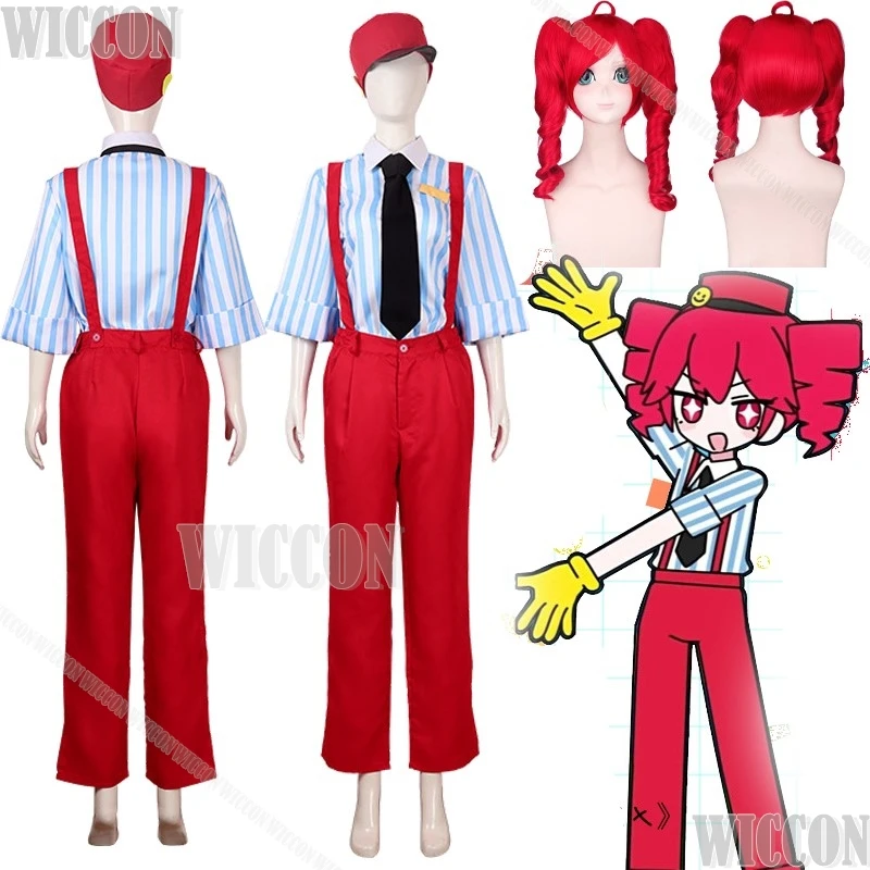 Kasane Teto Virtual Idol Mesmerizer Cosplay Costume Red Double Pony Wig Overalls Roleplay Women Men Party Show Daily Look Suit