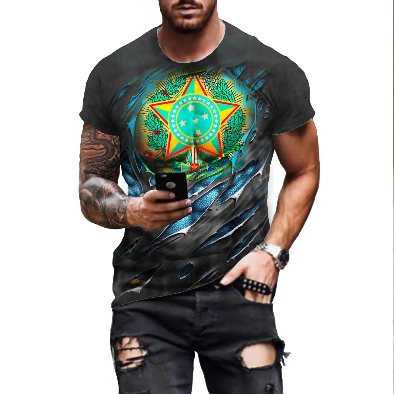 Camiseta de moda de Brasil para hombre, camiseta Harajuku con estampado 3D de bandera de Brasil, Camiseta deportiva informal de manga corta,