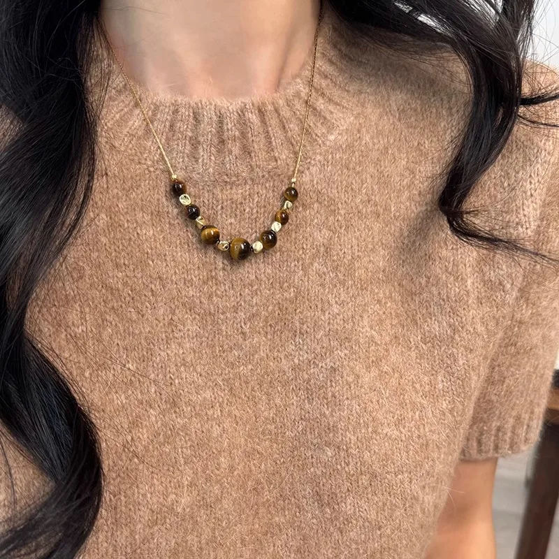 

Gold Necklace Maillard Tiger Eye Necklace Fashionable Autumn and Winter Light Luxury Snake Bone Necklace Graceful Online Influen