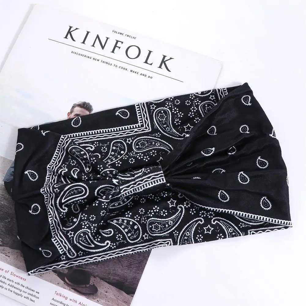 

Wash Face Cashew Print Boho Knot Turbans Headwrap Elastic Wide Edge Yoga Headband Unisex Charming Cross Headband Sports