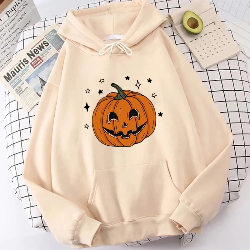 Halloween labu cetak Hoodies kaus musim dingin pakaian wanita Y2k warna murni Harajuku Hoody pria kasual lengan panjang pullover