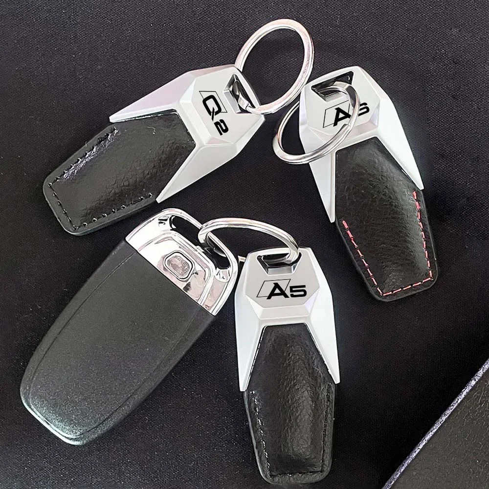 Genuine Leather Zinc Alloy Keyring 4S Store Gift Car Logo Pendant Suitable For Audi A1A3A4A6A7Q3Q5Q7 Car Keychain