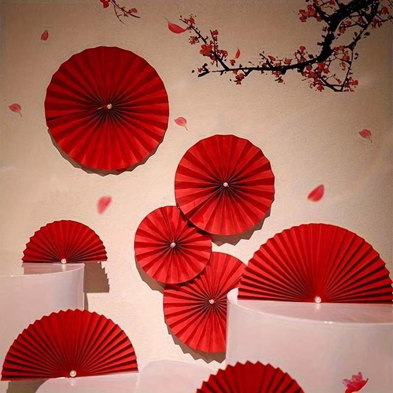Décorations rondes en papier rouge Pom Pom pour fête, décorations de table, décorations du nouvel an chinois, décoration murale, 12 pièces