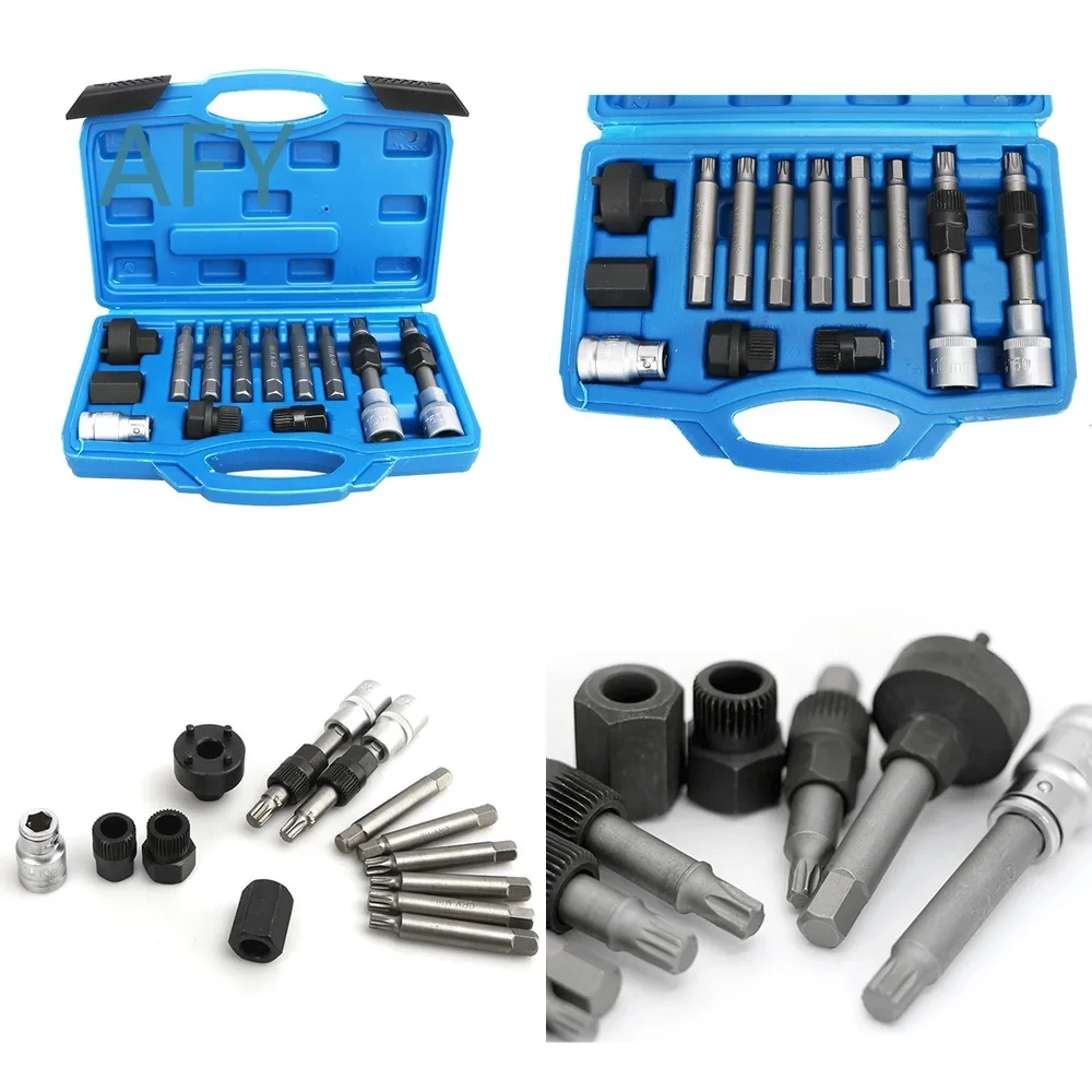 13pcs Alternator Freewheel Pulley Removal Tool Set for Engine Generator Belt Tensioner Disassembly Automotive Repair Kit for