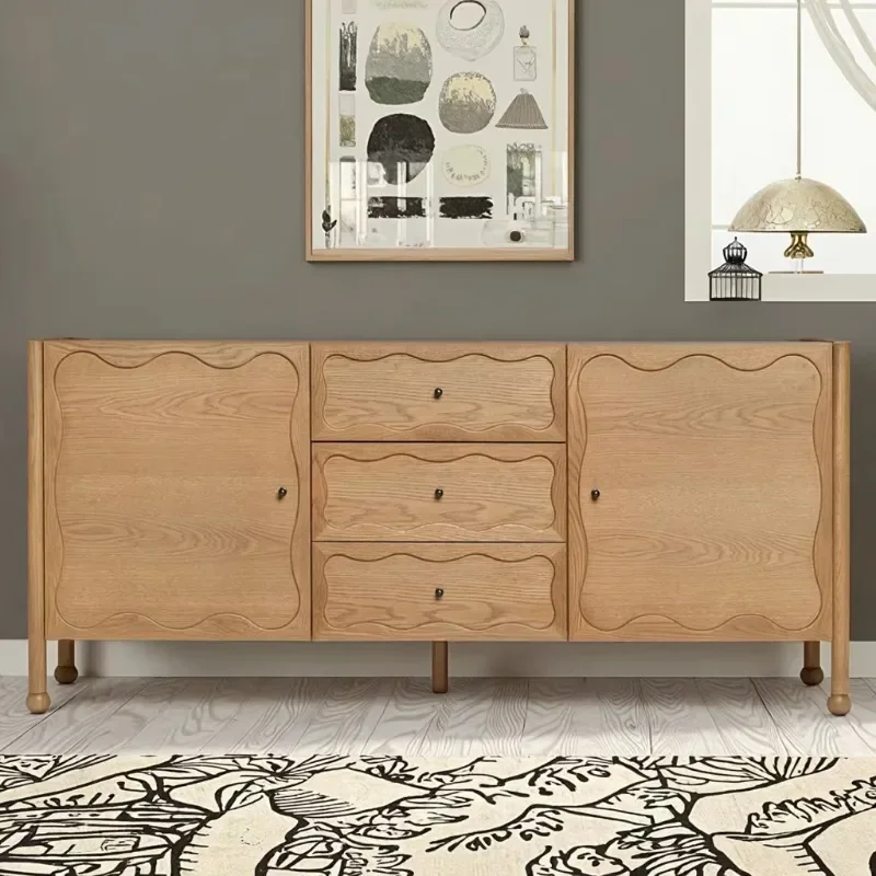 2025 Modern Deluxe Double Door Solid Wood Sideboard Three Drawer Handmade Brass Handle Kitchen Dining Room Furniture