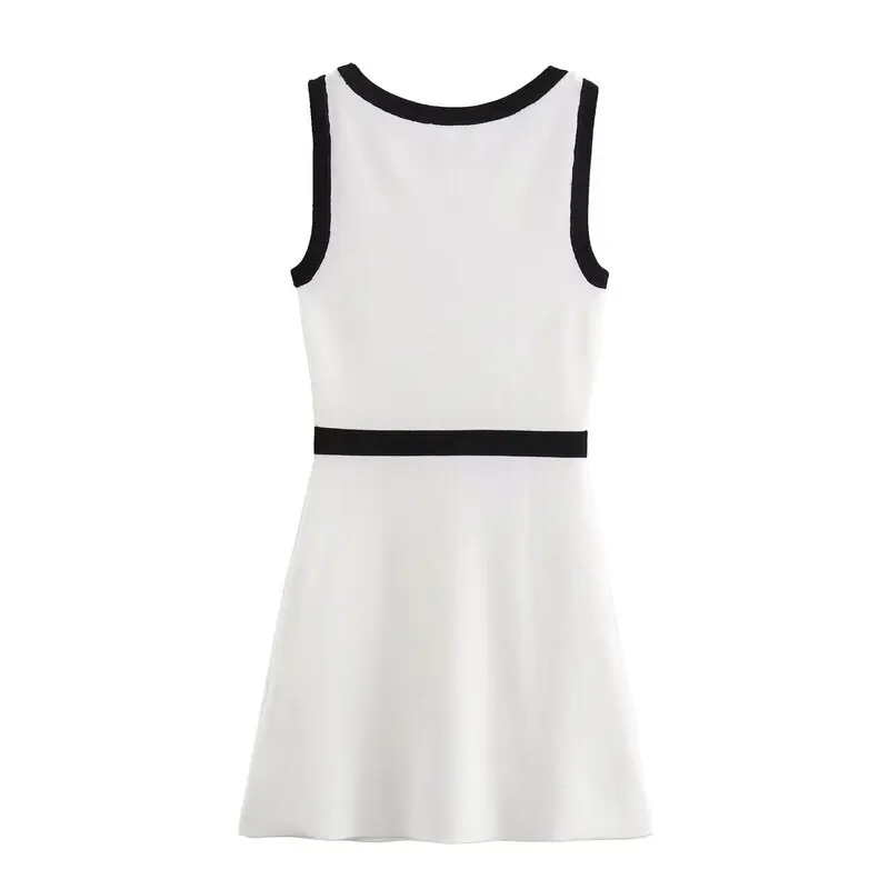 Vestido  de Punto para Mujer, Nuevo Modelo Verano 2024, Diseño de Bloques de Color en el Borde, Sin Mangas, Cuello Redond...