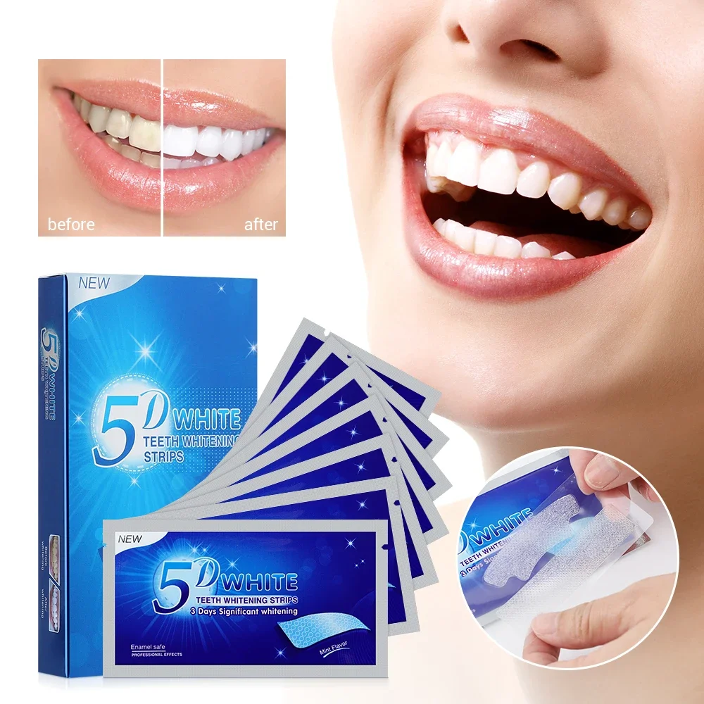 Tiras de blanqueamiento Dental de Gel 5D, Kit Dental de dientes blancos, tira de cuidado de higiene bucal para carillas de dientes postizos, pegatinas de gel blanqueadoras para dentista