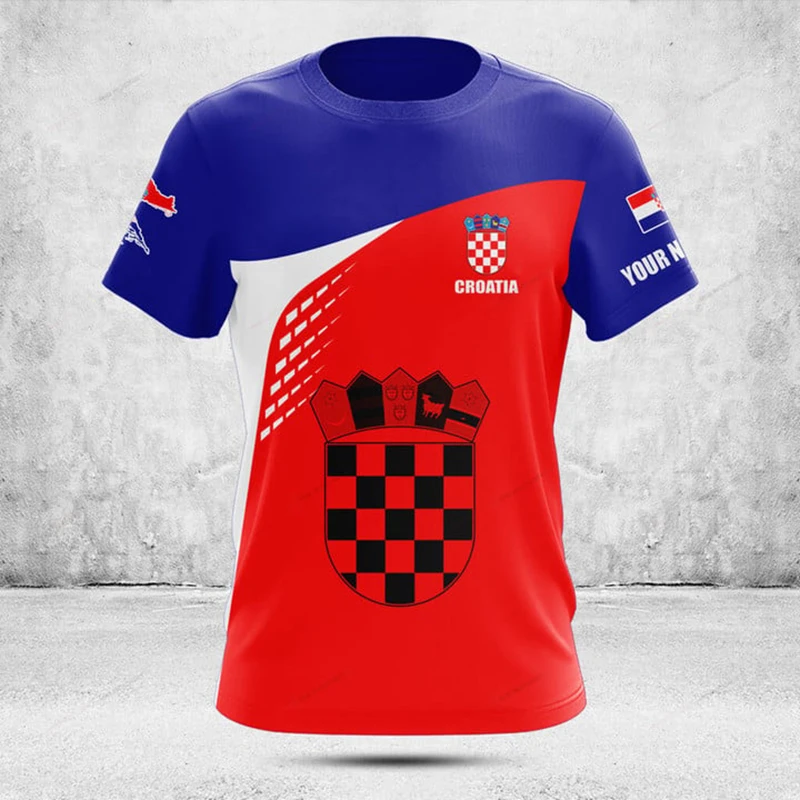 Custom Name Summer Casual Croatia Shield Black Graphic T-shirts Vintage Men's Fashion E-Sports Jersey Loose Short Sleeve Tops
