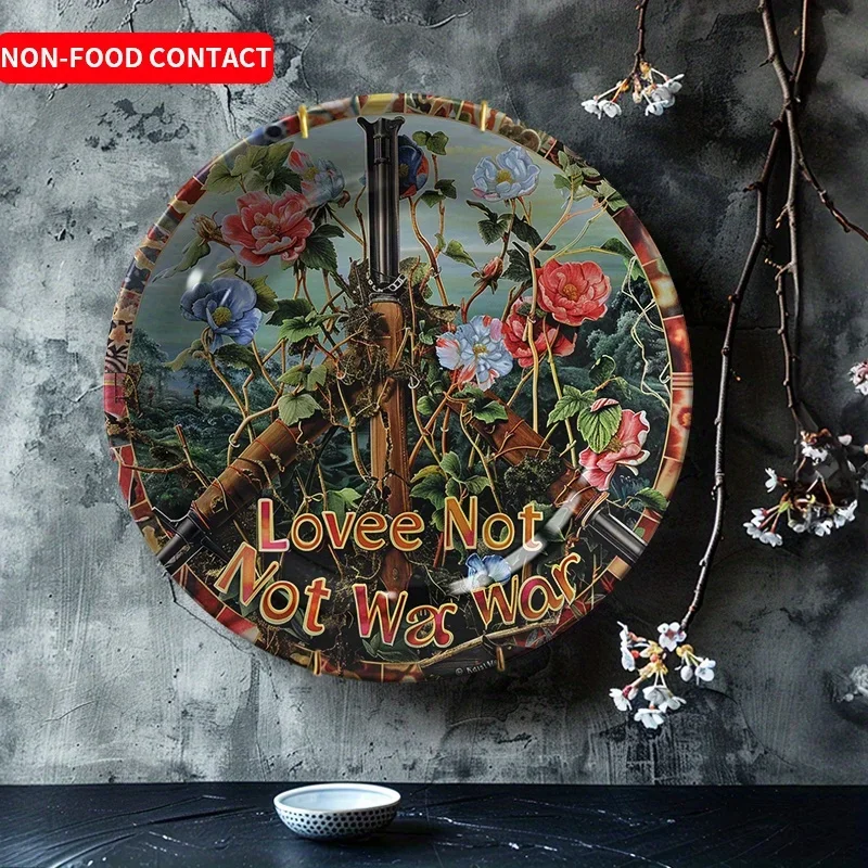 1pc Elegant Floral Ceramic Vintage Wall Art Decor - Round Non-Food Contact Art Piece with 