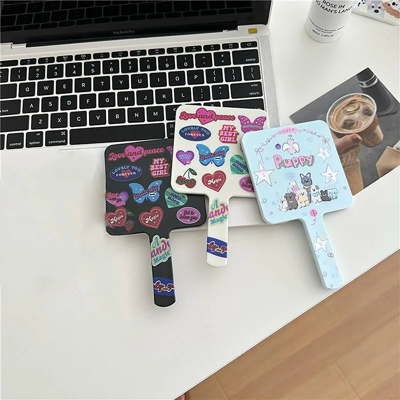 Cartoon Pattern Printing Handheld Vanity Mirror Makeup Mirror Women Cute Girls Small Vanity Hand Mirror Compact Mirror