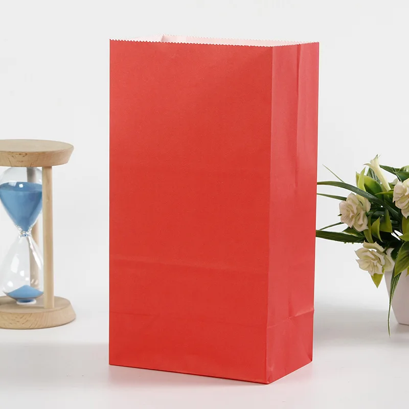 Colored kraft paper gift bag must be made of hand-free candy flat mouth packing bag with square bottom cowhide Paper bag system