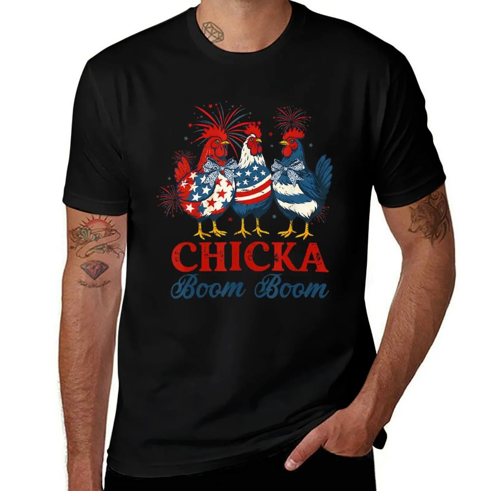 

Chicka Boom Boom Chicken Retro 4Th Of July America T-Shirt plus sizes luxury designer customizeds anime Men's t shirts