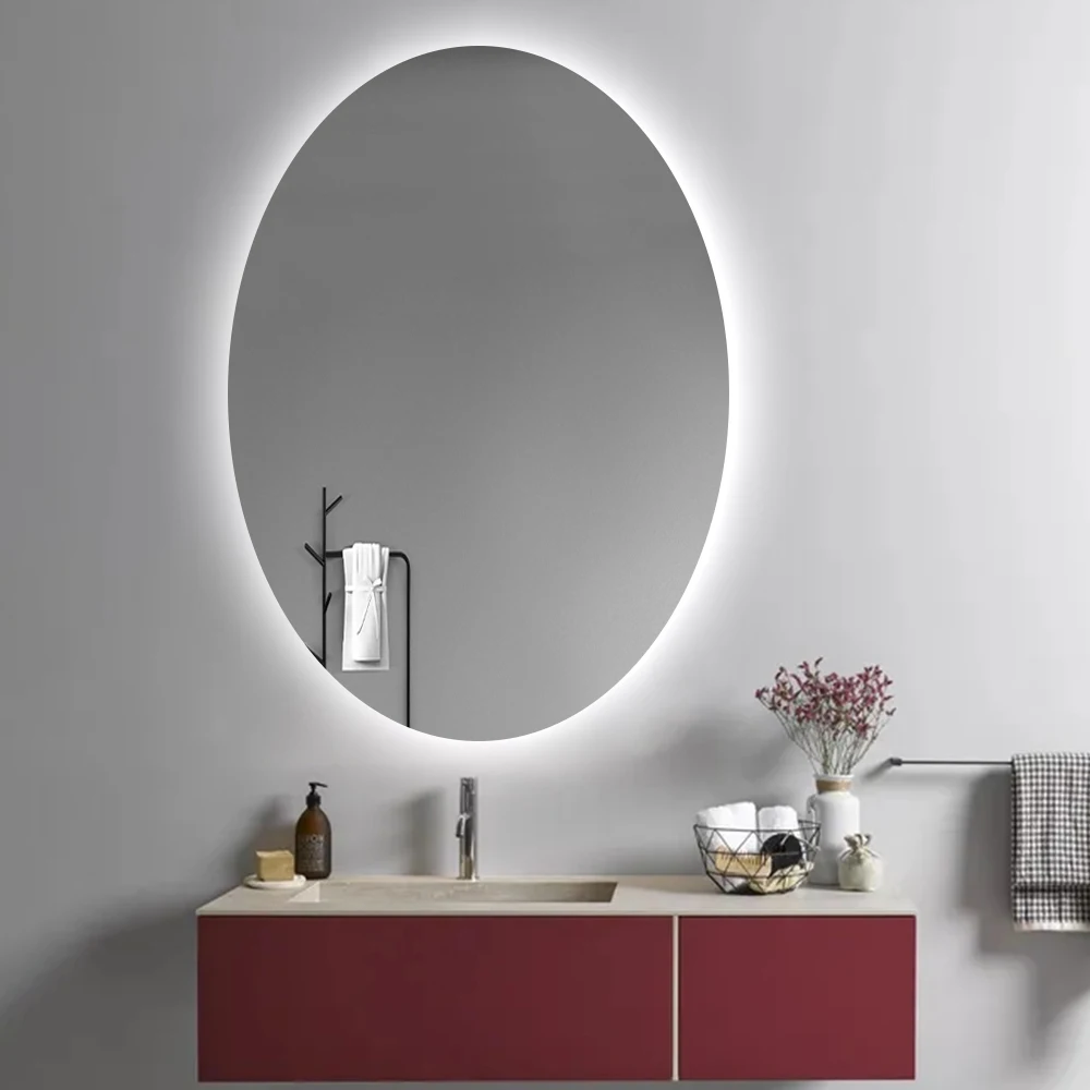 Custom Smart Illuminate Anti-fog Modern Frameless Light Luxury Led Pill Shape Dimmable Bathroom Mirror With Touch Sensor Switch