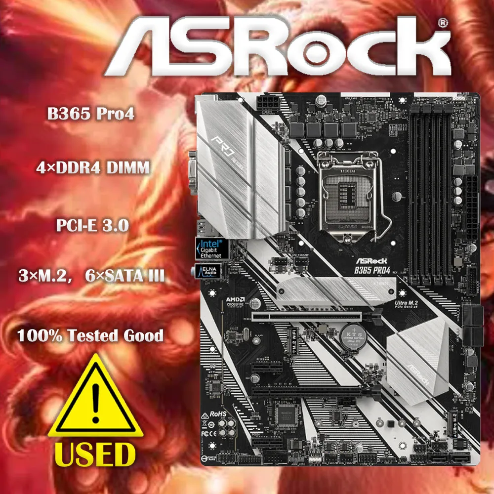 

ASROCK B365 Pro4 motherboard LGA1151 Intel B365 4xDDR4 64GB HDMI M.2 USB 3.1 ATX Supports 9th and 8th Gen Intel Core cpu