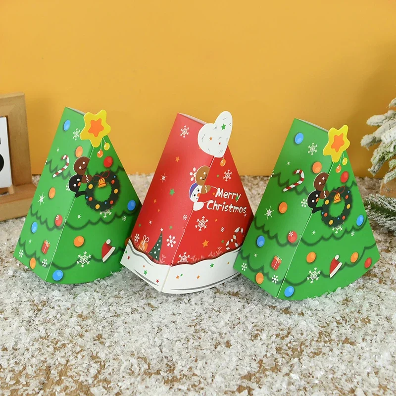 5Pcs Merry Christmas Tree‑Shape Gift Boxes, Candy Cookie Packaging Bags, Xmas Party Favor Storage Box Christmas Decorations Navi