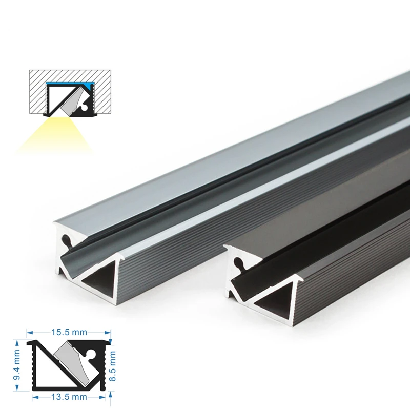 Narrow Recessed LED Aluminum Profile Cabinet Shelf 45 Degree Oblique Glowing Hidden Linear Channel Silicone Cover Strip Lamp