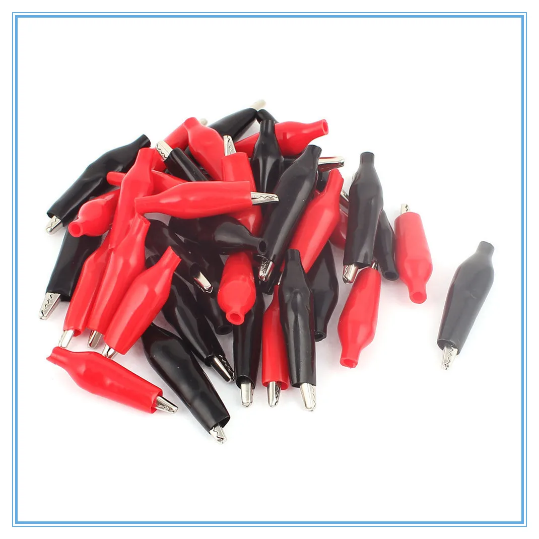 20 Pcs Crocodile type Clip 28MM Black Red Blue Black Yellow Soft Plastic Coated Testing Probe Mini Alligator Test Clips