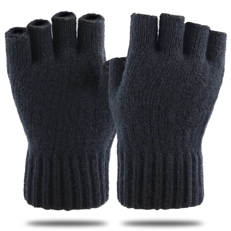 Men's Half Fingerless Gloves Winter Warm Alpaca Wool Fingerless Knitting Glove Adult Thickening Riding Leaking Fingers Gloves