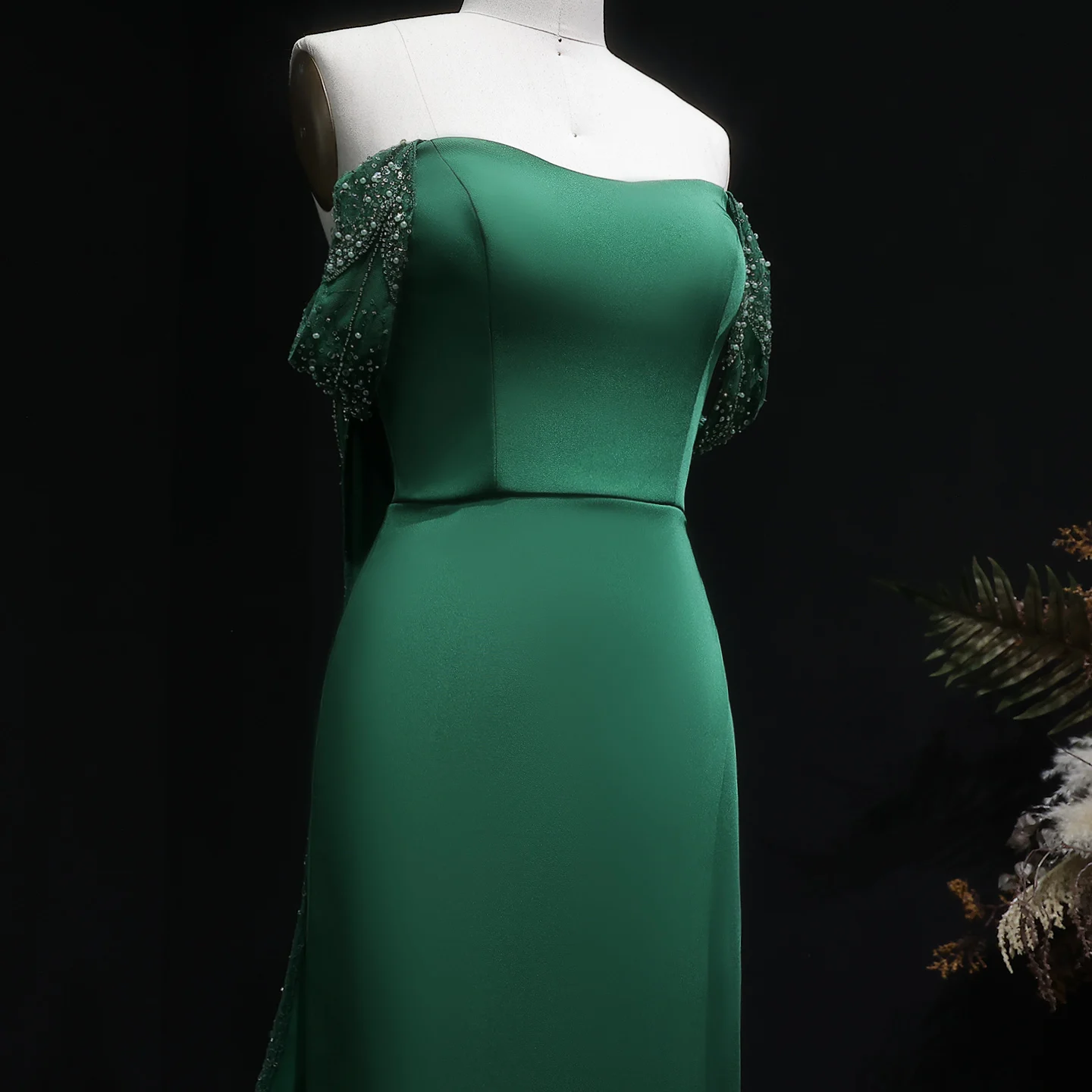 cocktail / party emerald green dress Ieena for Mac Duggal Sequined Long Sleeve Open Back Ruched Dress In main image 1