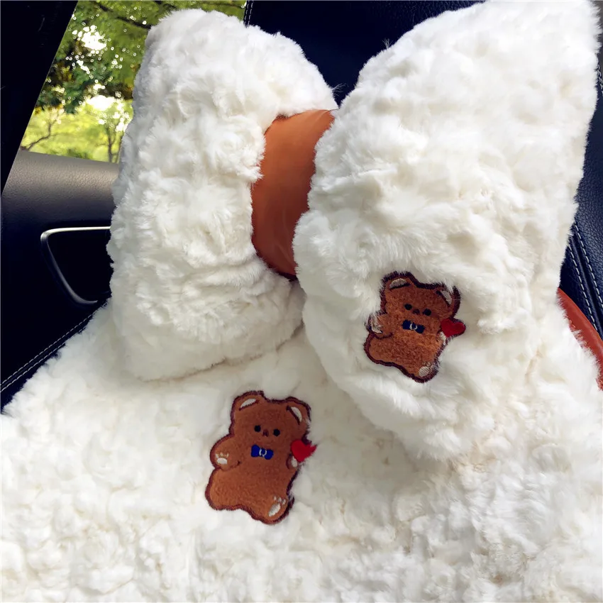 Bear Plush Cartoon Car Seat Cushion, Anti Slip Soft Auto Seat Cushion Cover Pad, Interior Decoration Accessories Universal