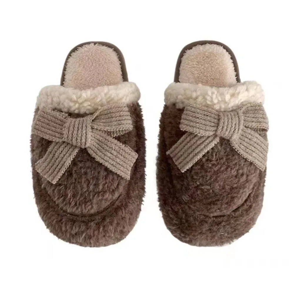 

Comfortable Letter Bow Slippers Plush Fluffy Thicken Winter Indoor Slippers Warm Homewear Shoes Soft Home Slippers Dormitory