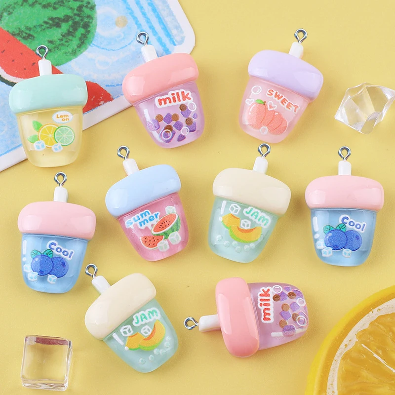 

20Pcs Cute Juice Cup Resin Charms For Jewelry Making Earring Necklace DIY Handmade Keychain Pendants Decoration Accessories