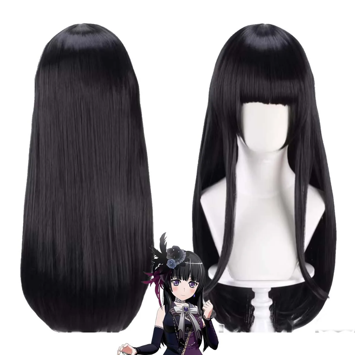 

Женские парики BanG Dream Rinko Shirokane, черные, длинные, прямые, термостойкие, из синтетических волос