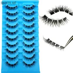 NEW 10pairs Cat Eye Lashes Invisible Band Natural Eyelashes Winged End Eye Elongated Cross Cluster Fairy 3D Faux Manga Lashes