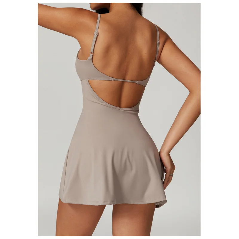 فستان رياضي مضاد للتعرض مع وسادة صدر قابلة للتنفس، تنورة تنس لليوجا والكرة الطائرة والشاطئ وظهر جميل