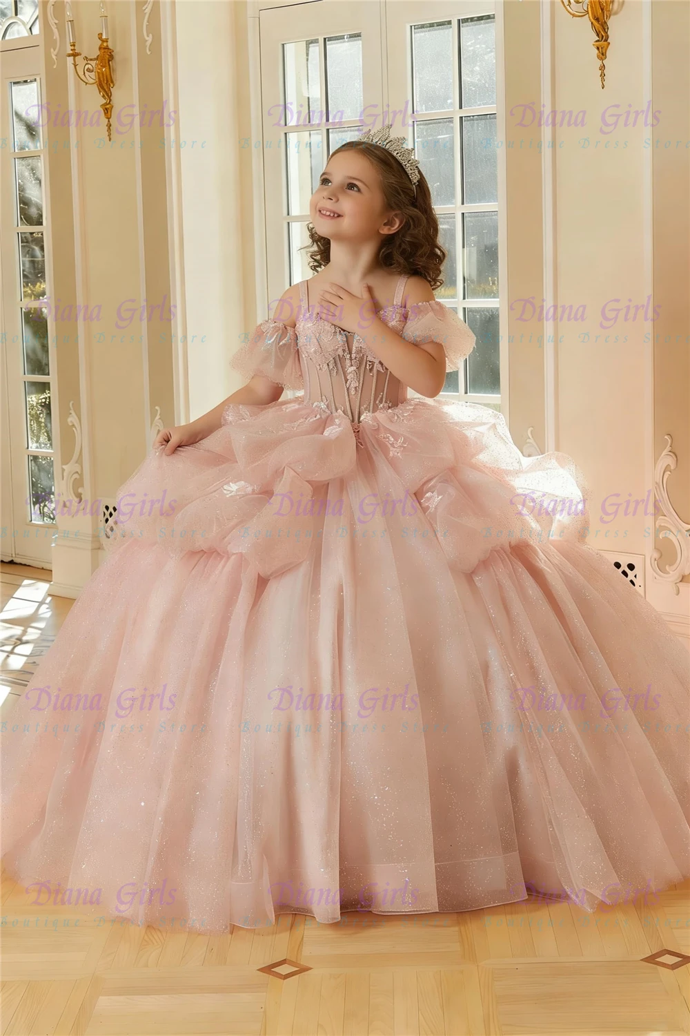 Quality Gorgeous Lavender Flower Girl Dress Tulle Fluffy With Exquisite Pink Applique For Wedding Birthday Evening Ball Gowns