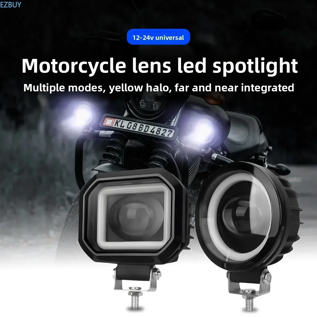 Motorcycle and Electric Scooter Lens LED Work Lights, “Angel Eyes” Yellow-White Dual-Color Customized Spotlights, LED Lighting
