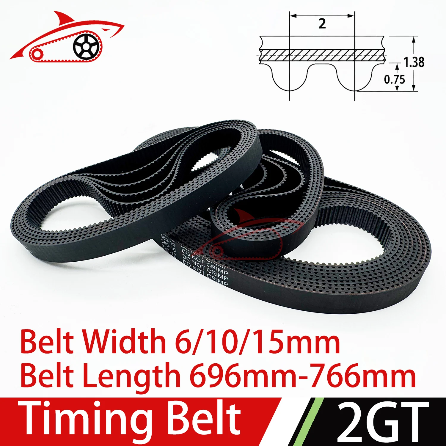 2GT Closed Loop Synchronous GT2 Timing Belt Length 696 700 702 710 726 730 738 740 742 750 752 760 766mm Width 6/10/15mm 2MGT