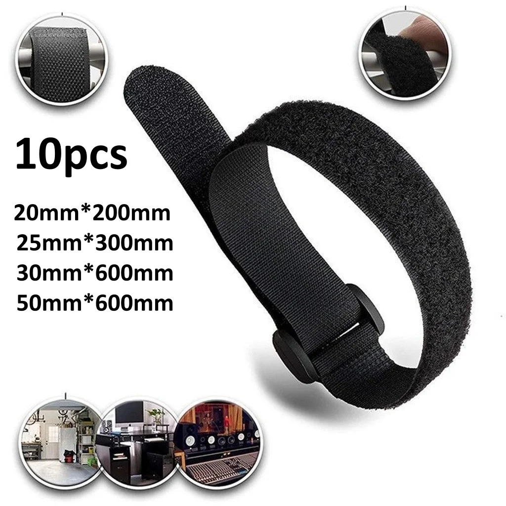 10pcs Reusable Nylon Hook And Loop Strap With Plastic Buckle Durable Self-Gripping Fastener Tie For Cable Organizer Storage