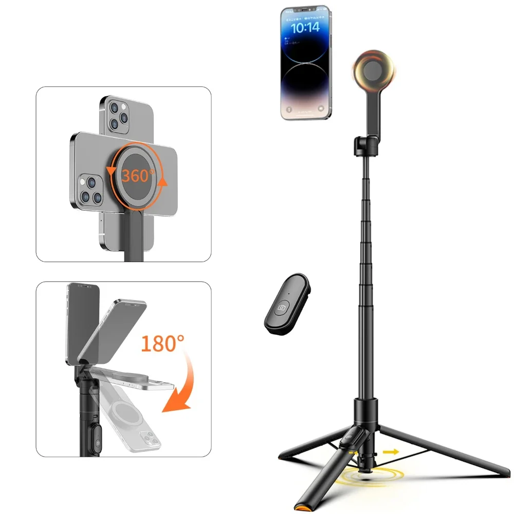 

Upgraded Magnetic Selfie Stick Tripod with Wireless Remote Control 1.67m Portable Selfie Stick Phone Holder for Outdoor Travel