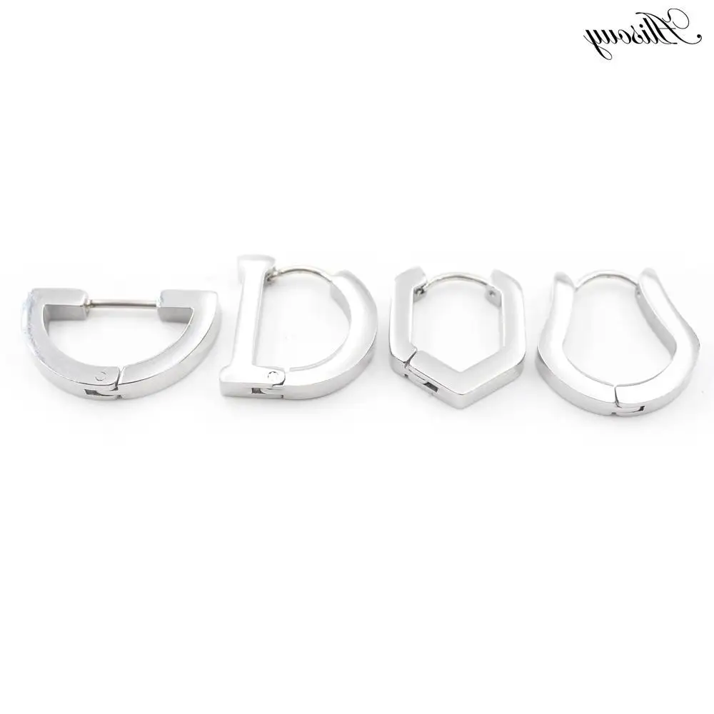 2Pieces Punk Gourd Triangle Semicircle D Letter U Shape Stainless Steel Ear Helix Clip Huggie Women Men Unisex Hoop Earrings