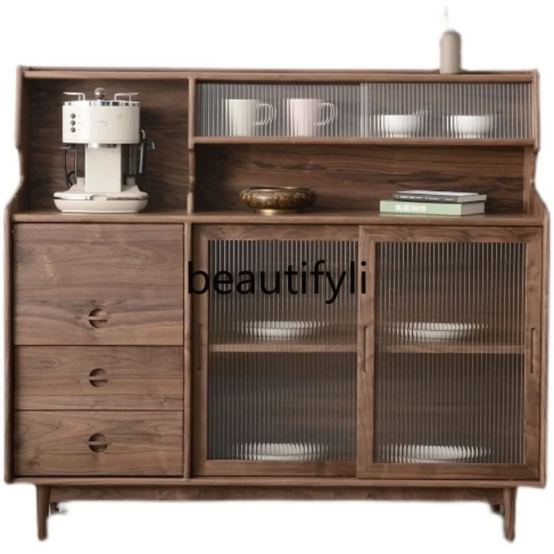 

North American black walnut dining side cabinet solid wood light luxury high-end restaurant storage cabinet