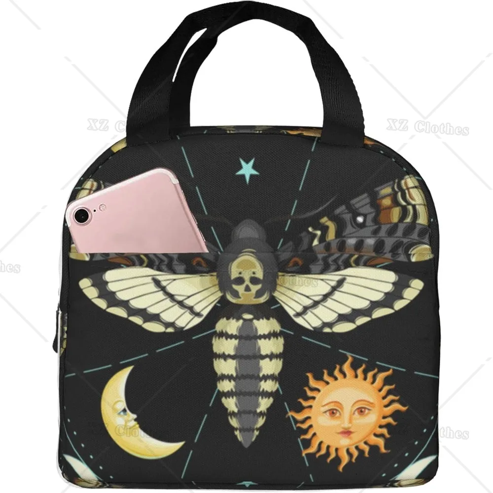 Death Head Hawk Moth Moon and Sun Lunch Bag Portable Insulated Lunch Box Handbag for Women Men Work Picnic Thermal Outdoor