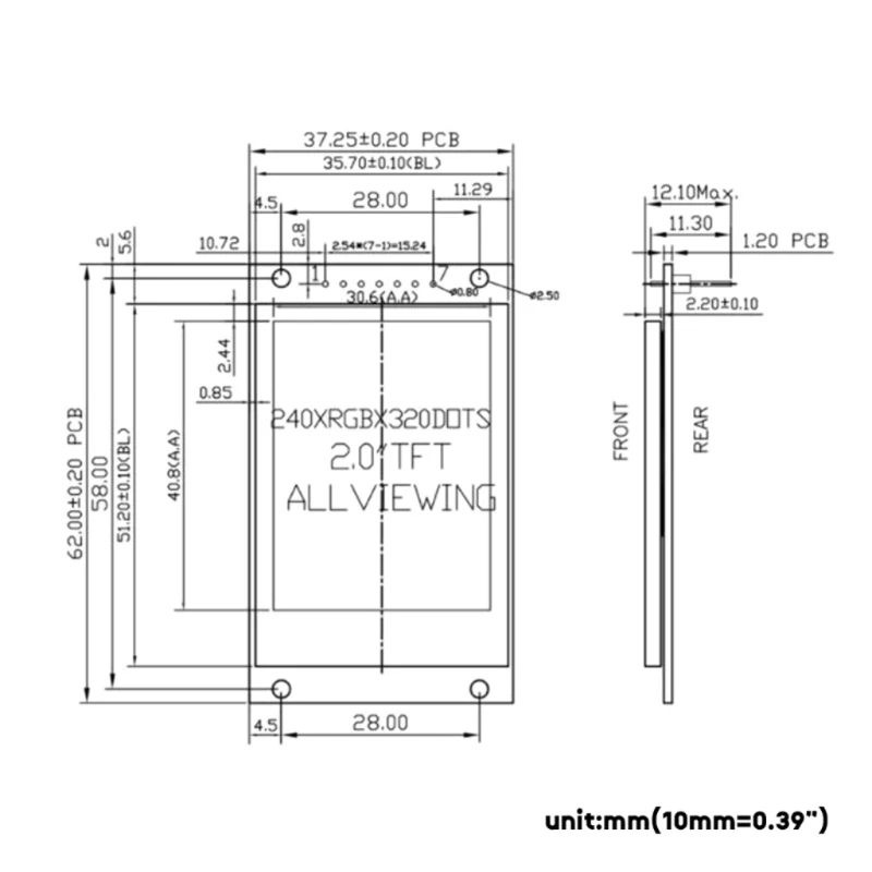 Tela 2,0 ″ Série Básica ST7789V Tela resistiva LCD-TFT Tela 240RGBx320 adequada para painel, Home Applian N2UB