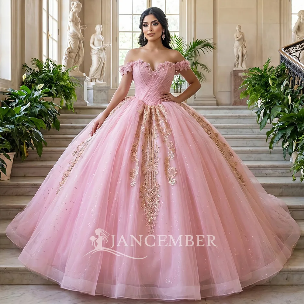 

Quinceanera Dresses Pink for Kids Lace Up Back Off Shoulder Roses Party Dresses Vestido De Vestidos De 15 Anos Customized