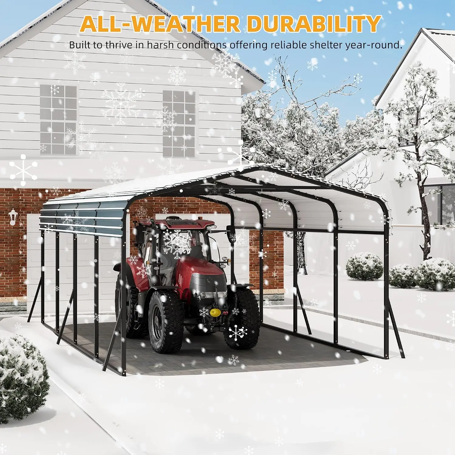 12X20 FT Heavy Duty Metal Carport – Galvanized Steel Roof with Enhanced Base, Tall Garage Kit for Cars, Trucks, Custom