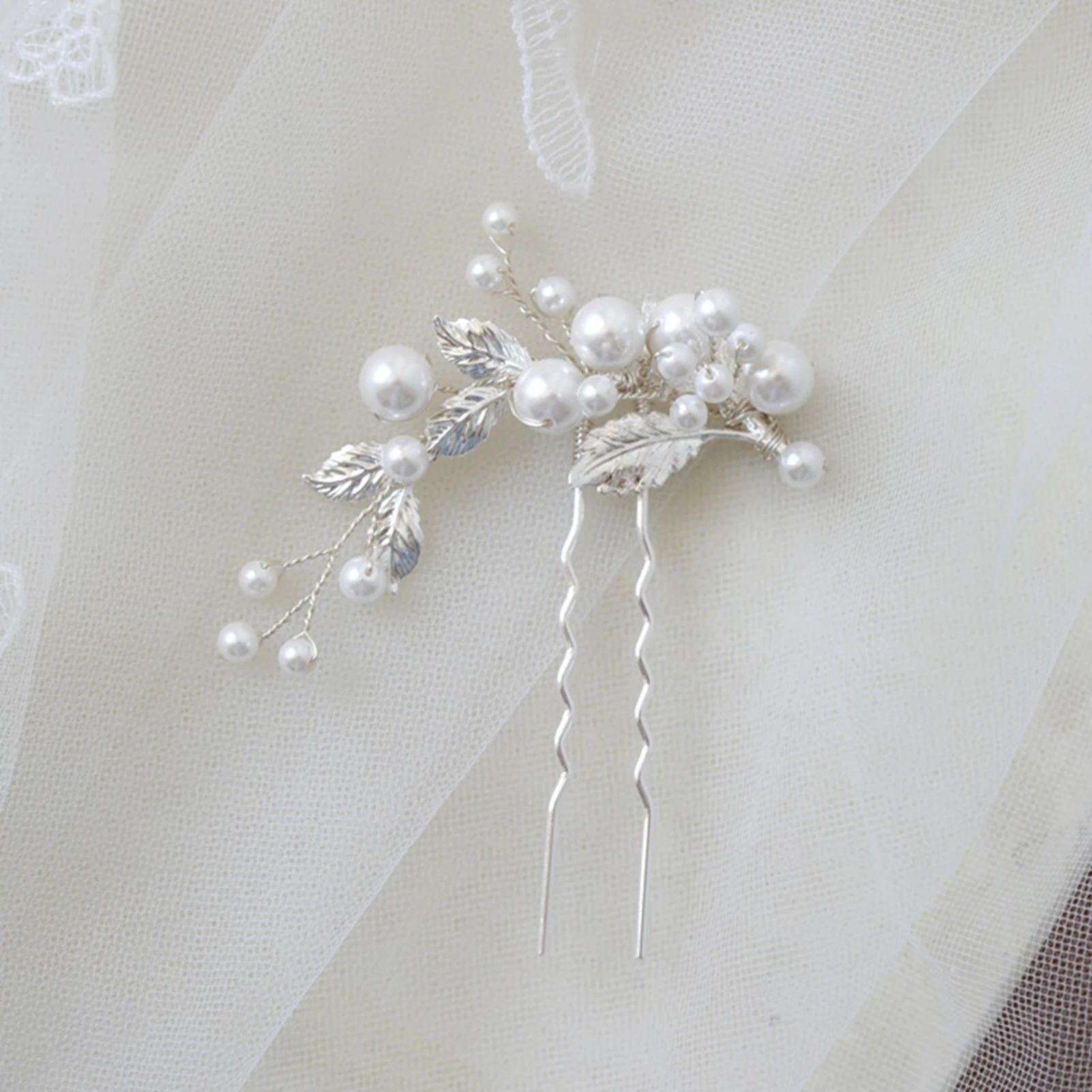 1Pc Handmade U Shaped Hair Sticks Pearls Designs Hair Clips Gold/Silver Color Alloy Leaf Headpieces Bride Wedding Hair Jewelry