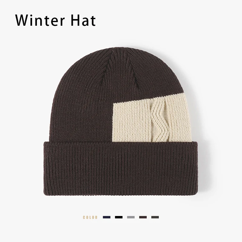 New Basic Cuffed Cozy Ear Flaps Stretchy Beanie Hat Fleece Lined Men Knit Hat Color Block Winter Hat Outfit Thick Skull Hat