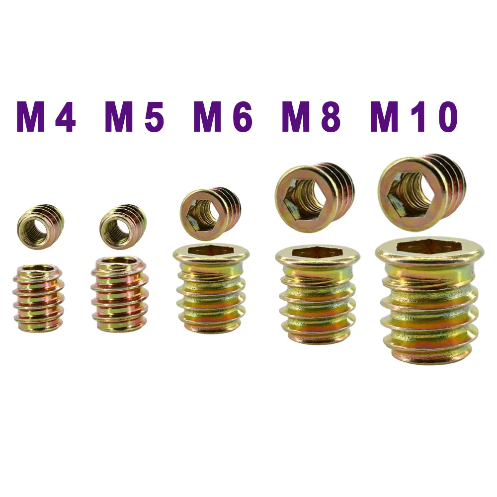 M4 M5 M6 M8 M10 Furniture Nut Zinc Alloy Hex Drive Insert Nuts T-Type Woodworking Wood Insertnut Table Desk Chair Bed Nutsert