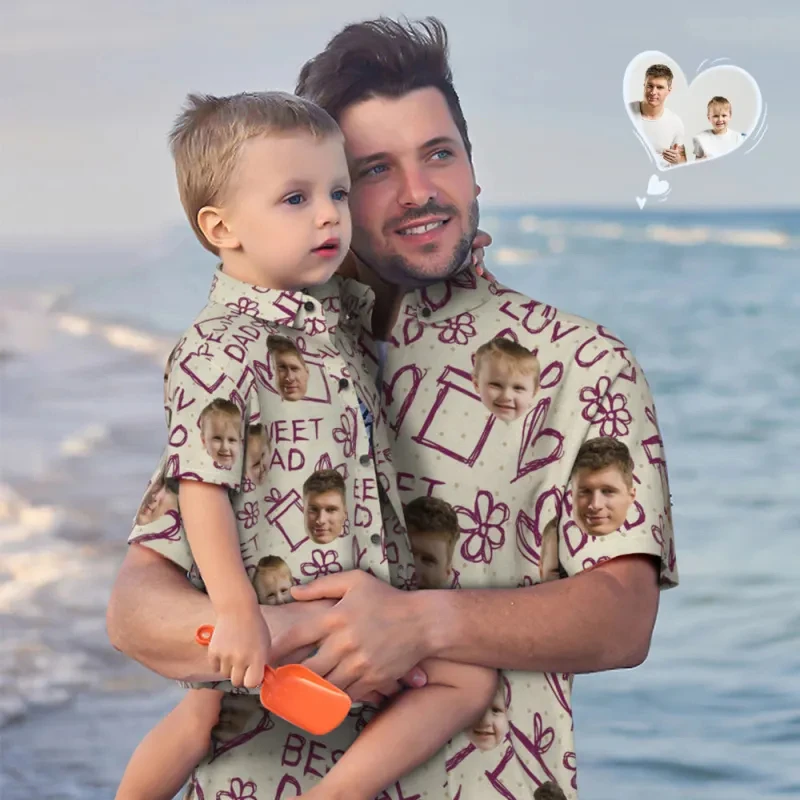 

Custom Face Hawaiian Shirt Unisex Funny Personalized 3D Printed Father and Son Shirts Beach Short Sleeve Lapel Shirts DIY Blouse