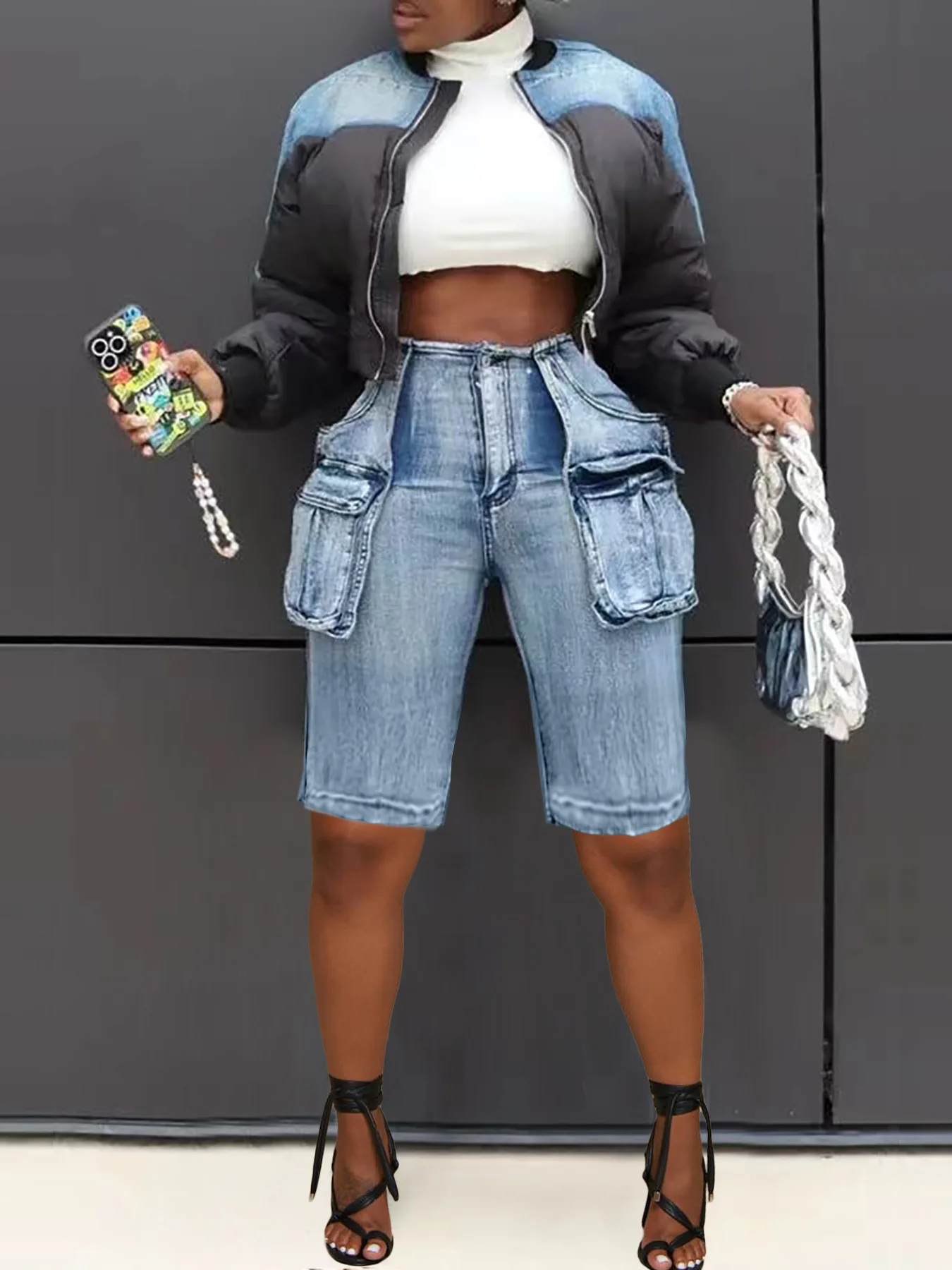 

D8736 2025 Summer New European and American Women's Wear Workwear Retro Cowboy Five Cent Shorts Current Payment