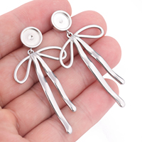 6pcs Stainless Steel Fit 8mm Cabochon Earring Base Setting Blanks Studs With Bow Charms Diy Jewelry Making Findings