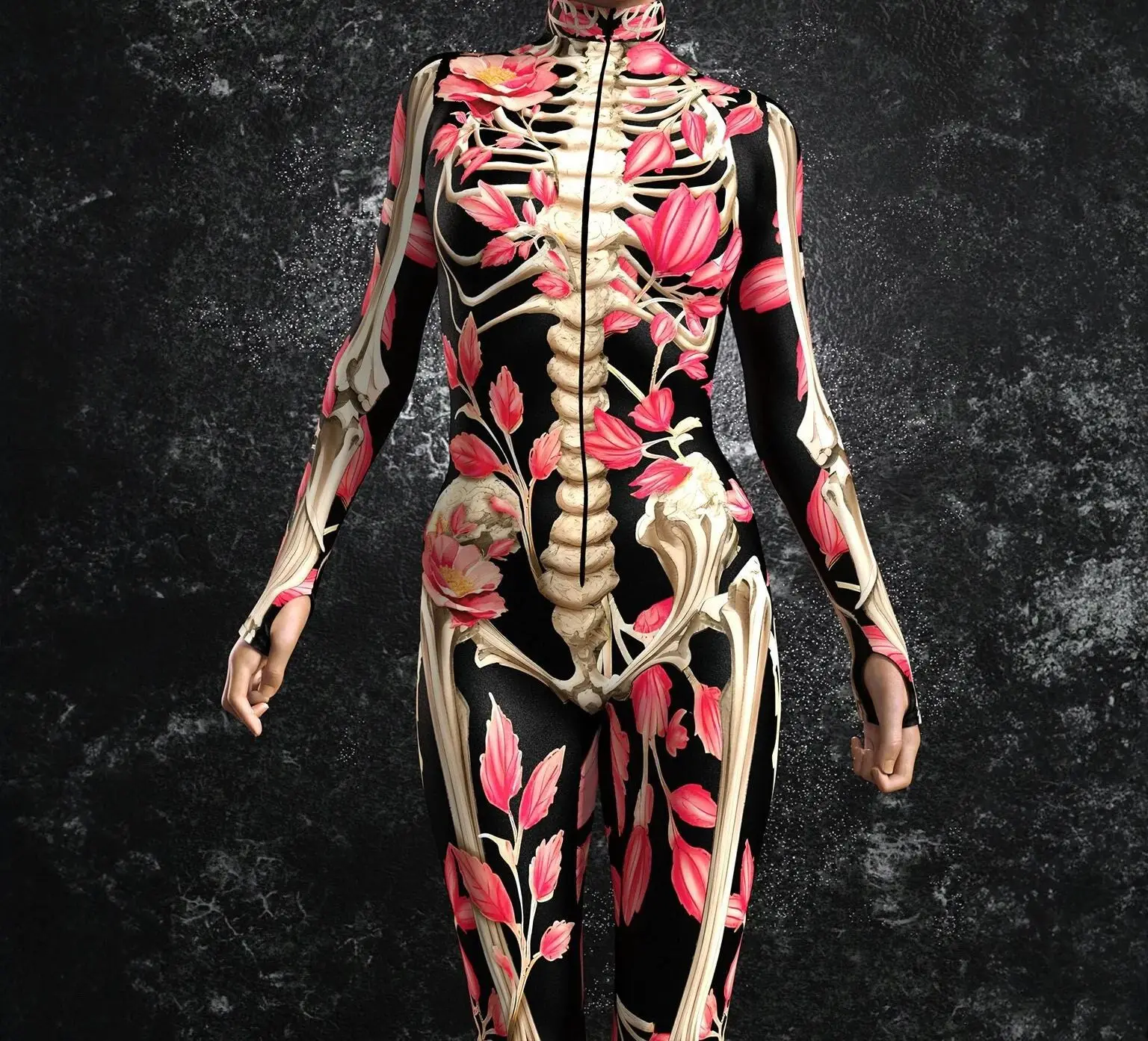 Halloween-Horror-Party Damen Sexy Mehrfarbiger Totenkopf-Print Jumpsuit Kleidung für Feiertagspartys, Maskenbälle und Bühnenauftritte – Detail 11